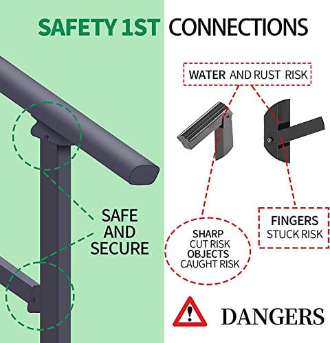 Handrails For Outdoor Steps 4 Steps Handrail - Black Outdoor Hand Rails For Steps,Transitional Handrail With Installation Kit,Hand Rails For Outdoor Steps(4 Step) #TOP3