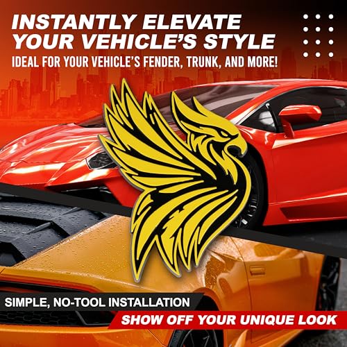 Image of Phoenix Emblem 3D Bird Badge, Custom Car Decal Sticker - Durable Exterior Trunk, Hood, Fender for Car, Truck, SUV (Set of 2) (Yellow)