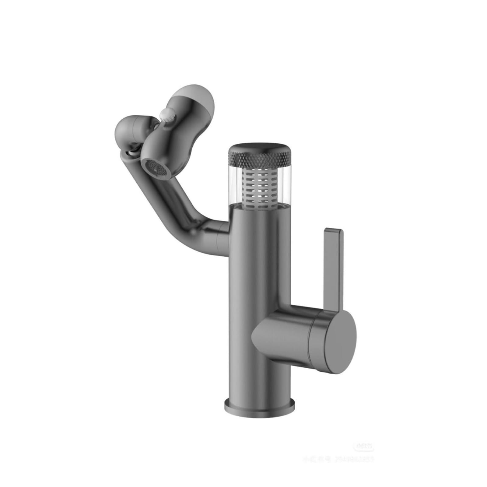 Robotic Arm Bathroom Faucet, 304 Stainless Steel Basin Mixer with LED Display, Undermount Tap,Safe and Reliable(Deep Grey)