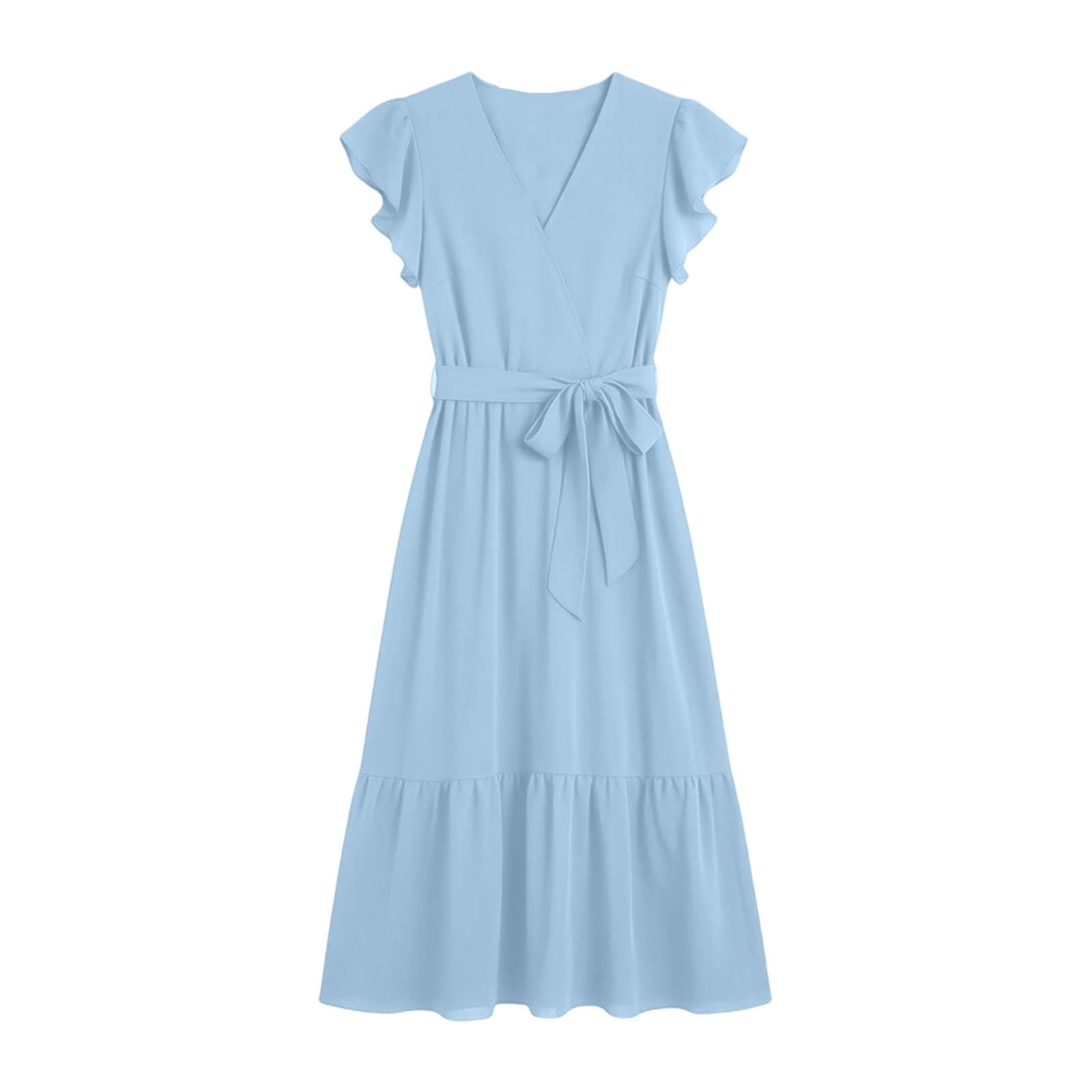 Générique Robe d'été décontractée Style bohème, col V Cache-cœur, Manches Courtes et Volants, idéale pour Une invitée à Un Mariage à la Plage