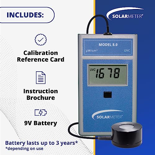 Solarmeter Model 8.0-RP UVC Lamp Meter, Handheld Digital UV Light Meter Radiometer and Light Bulb Tester for Testing Bulbs, Included with Remote Probe, UV Meter, 0-1999 μW/cm² UVC, Made in USA