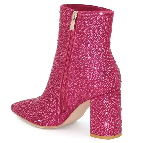 Image of MISSMILLER Rhinestone Boots for Women Sparkly Cowgirl Boots Pointed Toe Chunky Heels Rhinestone Cowboy Boots