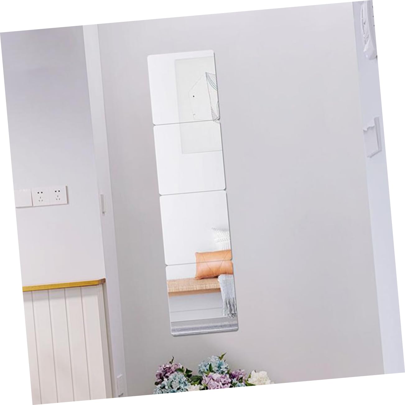 HOMSFOU 5sets Self Adhesive Acrylic Mirror Tiles Square Mirrors for Wall Easy Install 16pcs*5