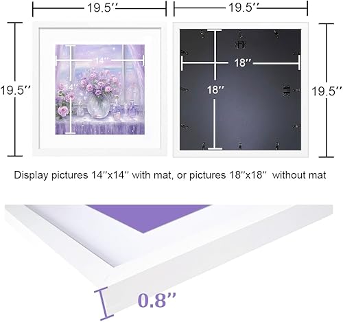 Miniatura 8 de THREELOVE Marco blanco de 18 x 18 pulgadas, para exhibir fotos de 14 x 14 pulgadas con paspartú o 18 x 18 pulgadas sin paspartú, marco de fotos para