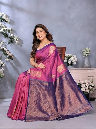 Image of Sidhidata Women's Soft Banarasi Silk Floral Zari Woven Design Saree With Unstitched Blouse Piece