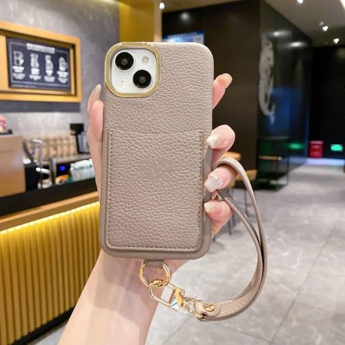 Coque dorée et étui en cuir pour iPhone 15 14 13 12 Pro Max Plus gris