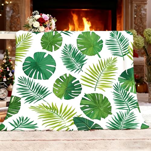 Manta Franela Polar para Sofá y Individual/Doble 150x200 cm Estampados BotáNicos Frescos Ligera y Multiusos, Mantas Cama Térmica Antipilling Verde para Dormitorio Sofá Viajar Toda Estación