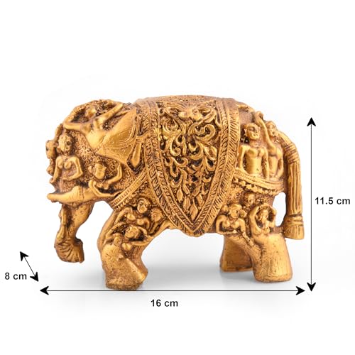 Image of Xtore Ornate Golden Elephant Figurine | Intricately Carved Traditional Sculpture | Luxury Home Accent | Cultural Decorative Statue - (Pack of 1, Gold)