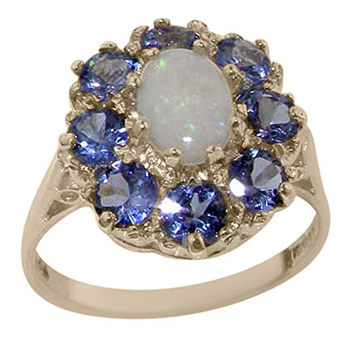 925 Sterling Silver Real Genuine Opal and Tanzanite Womens Cluster Engagement Ring - Size 6