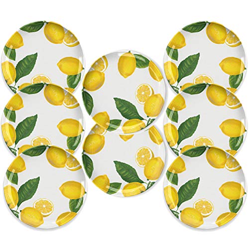 Auntie Morags Lemon Fresh Melamine/Plastic/BBQ/Outdoor Dinner Plates Set (8)