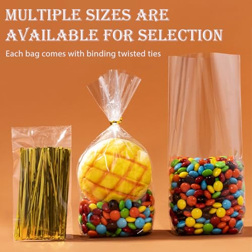 Cellophane Bags, Plastic Gift Bags, 100 Pack Gift Bags, Cookie and Snack Bags, Plastic Cellophane Gift Wrap, Perfect for Gift Wrapping, Candy, Desserts, Baked Goods, and Party Favors, with Twist Ties — view 4
