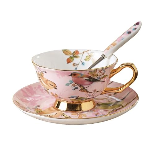 Pfedxoon Pink Bird Porcelain Tea Cup Set image