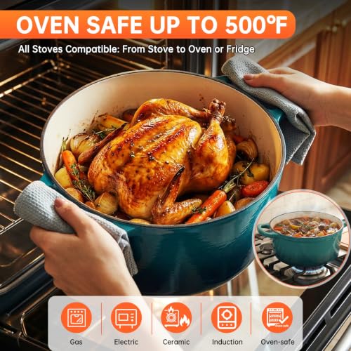 Image of LIFERUN 7Pcs Enameled Cast Iron Cookware Set, Cast Iron Pots and Pans Set