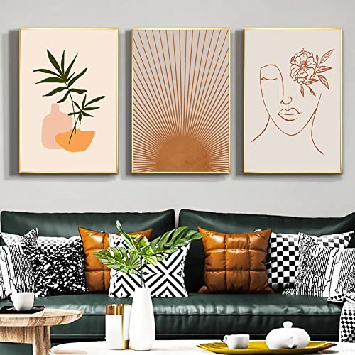 Peinture sur toile soleil boho moderne grand format 60x90cm affiche abstraite mid century