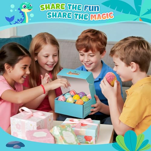 Bofuoos Badebomben Geschenke für Kinder mit Dinosaurier Spielzeug im Inneren, 9 Stück Kindertagsgeschenke für Kinder, Personalisierte Geburtstagsgeschenk für Jungen und Mädchen (36+ Monate)