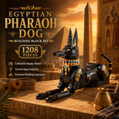 Image of Animal Egyptian Pharaoh Dog Building Blocks Sets Anubis Model Building Kits Doberman Dog Toys Gifts for Kids Adults 1208 PCS