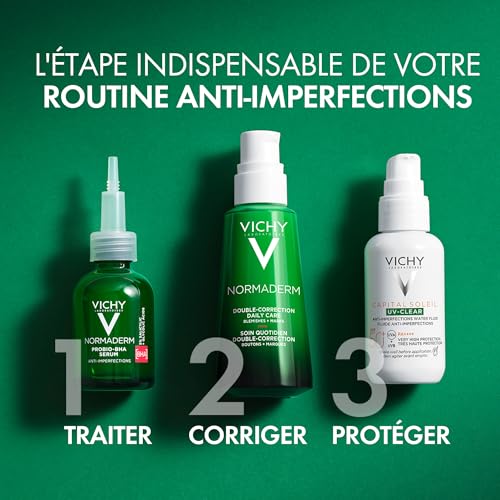 Vichy, Capital Soleil UV Clear, Fluide Anti-Imperfections Visage, SPF50+, Corrige & Protège, Enrichi en Acide Salicylique, Probiotiques et Niacinamide, Pour Peaux Mixtes à Grasses, 40 ml