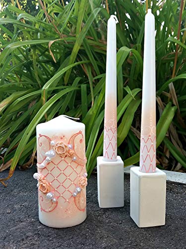 Magik Life Unity Candle Set for Wedding - Wedding décor & Wedding Accessories - Candle Sets - 6 Inch Pillar and 2 10 Inch Tapers - Best Unity Candle- Pink - Thumbnail 4