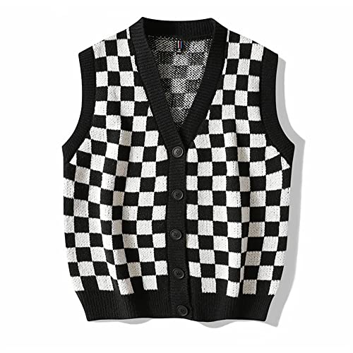 ALEYHA Vest Heren V-hals Warm Jonge Trui Heren Mouwloos Mode Comfortabel Vakantie Gebreide Heren Geruite Patroon Dagelijkse Gebreide Kleding Heren, A-13, 3XL