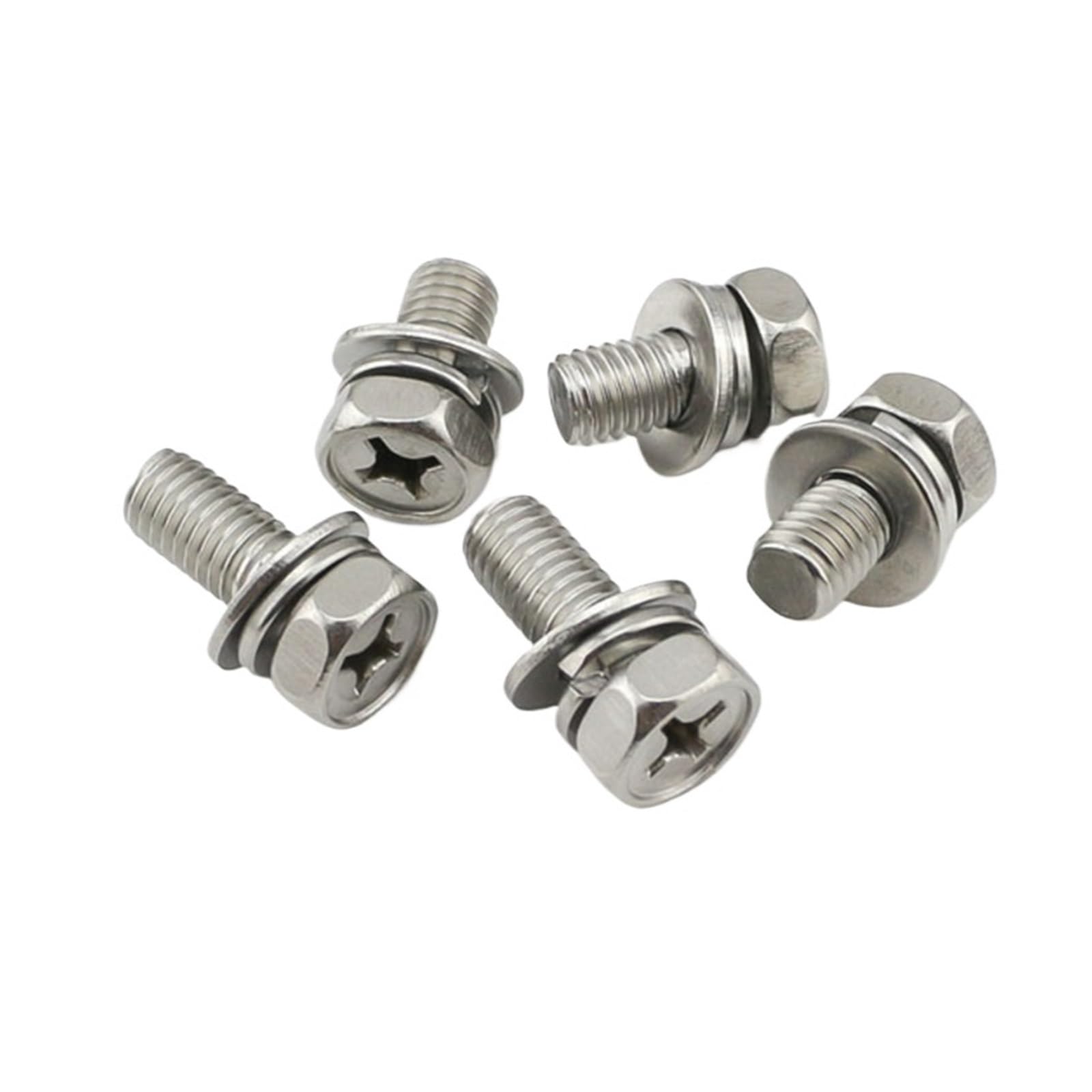 MUHUO Flanged hexagon bolt, M3 M4 M5 M6 M8 Stainless Steel Cross Phillips External Hex Hexagon Head Screw Flat Washer Assemble Bolt(5pcs M6)