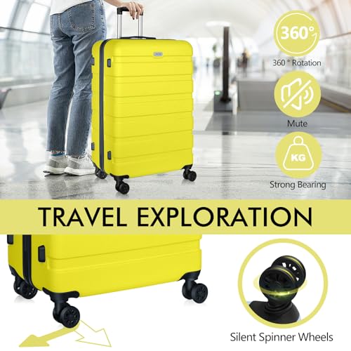 Image of AnyZip Hard Shell Suitcase Rolling Suitcase Travel Suitcase Lightweight PC + ABS Expandable Travel Suitcase Rolling Suitcase with TSA Lock and 4 Wheels, yellow, 20 inch Carry-On, Fashionable
