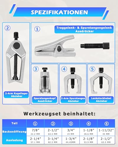 DAYUAN Tragegelenk Kugelgelenk Spurstangenkopf Abzieher Ausdrücker Satz 5 TLG. Werkzeug