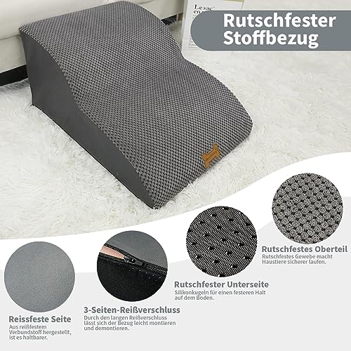Nepfaivy Hundetreppe für Kleine Hunde 2-Stufig, Haustiertreppe für Bett und Sofa aus Hochdichtem Schwamm, Hunde Treppe Hunderampe mit Abnehmbarem, Waschbarem Bezug und Rutschfestem Boden, 55x40x30cm