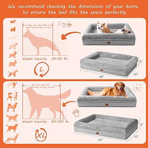 Eheyciga Memory Foam Extra Large Dog Bed, Orthopedic Waterproof Dog Beds For Extra Large Dogs With Sides, Bolster Dog Sofa And Non-Slip Bottom Dog Couch Bed With Washable Removable Cover, Grey #TOP3