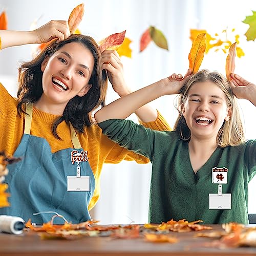 Whaline W8302 Fall Thanksgiving Felt Badge Reels Autumn Plaid Retractable Badge Holders Pumpkin Maple Leaf Gnome Truck Badge Reel thumb #4