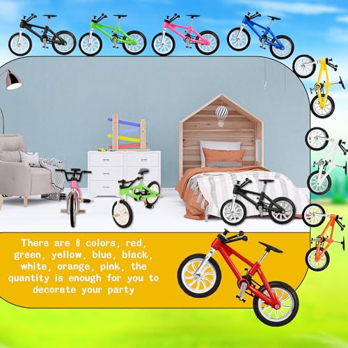 Kugliwa 16 Pcs Mini Finger Bikes Miniature Bicycle Toy Extreme Sports Mountain Bike Metal Game Set for Kids Adults Creative Game Cake Topper Favors Gifts, 8 Colors