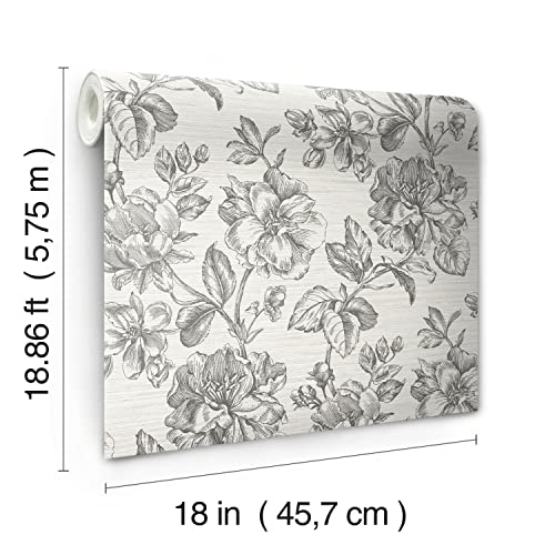 RoomMates Tamara Day RMK12519RL Gray Flower Girl Peel and Stick Wallpaper, Charcoal - Thumbnail 4