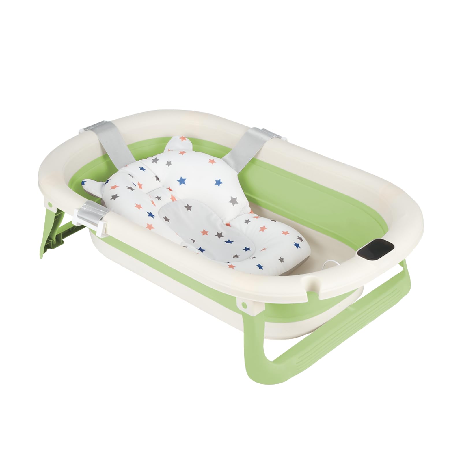 Baby Bath Tub Foldable Bathtub, Toddler Bath with Seat Support,Drain Hole,Thermometer,for Newborn (0-18Months), Baby Shower for Infant to Toddler Gift Portable — image 1