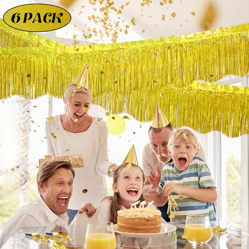Image of LOLStar Gold Foil Fringe Tinsel Garland, Tinsel Streamers Banner, 6 Pack | 60Ft Tinsel Streamers, Shiny Gold Tinsel Fringe Banners for Wedding, Birthday, Anniversary, Christmas, New Year Party Decor