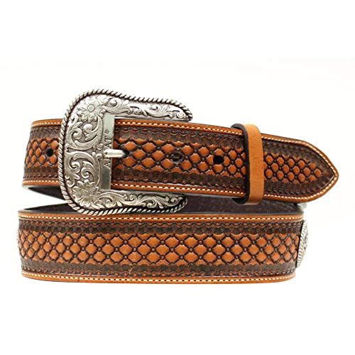 ARIAT Men's Fabric Inlay Concho And Basketweave Leather Belt - A1013248 Natural2