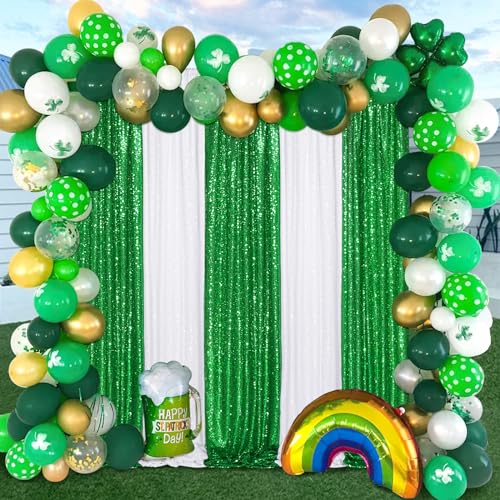 Image of Green Sequin Backdrop Curtains-2 Panels 4FTx8FT Green Backdrop for St Patricks Day, Glitter Party Decorations Background Drapes for Wedding Birthday Anniversary Graduation Photo Booth Decor