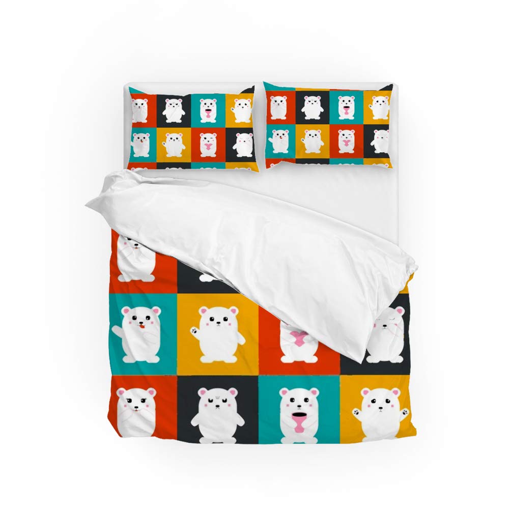 Housse de couette King ours Kawaii parure de lit anti-plis en polyester