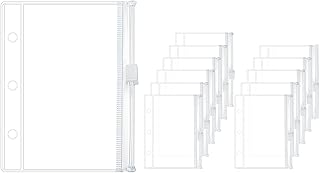 12pcs Mini Binder Pockets, Transparent PVC Zipper Binder Pouches, Loose Leaf 3 Holes Cash Budget Envelopes for Protectors Organize Photos, Cards, Bills (Clear)