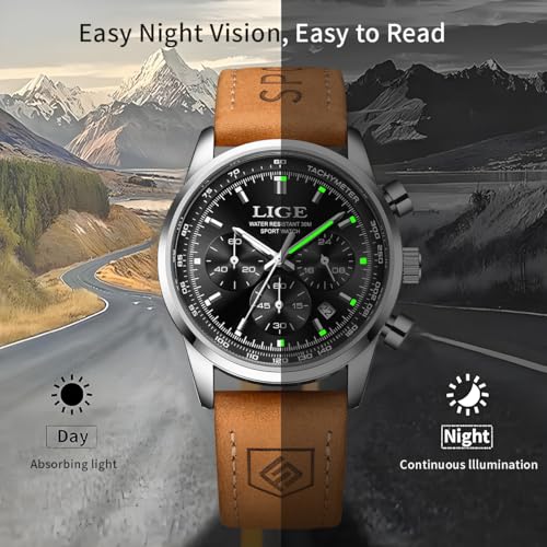 Image of LIGE Mens Roulette Wheel Watches Casino Themed Quartz Analog Watch 3ATM Waterproof Glowing Man Wrist Watches