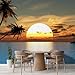 wall26 - Large Wall Mural - Beautiful Tropical Scenery/Landscape Palm Trees on The Beach at Sunset | Self-Adhesive Vinyl Wallpaper/Removable Modern Decorating Wall Art - 66
