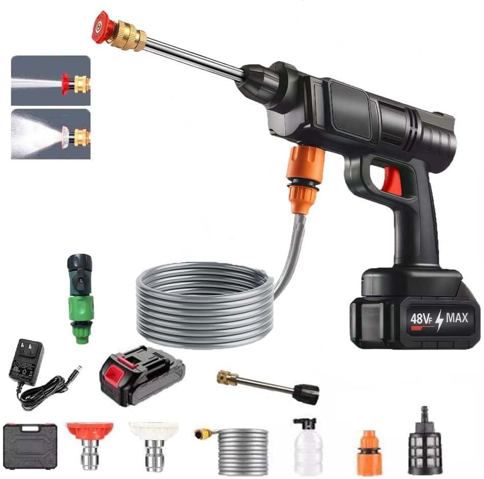 Cordless Pressure Washer, 30Bar Battery Powered with 3 Spray Modes and Accessories, Handheld Electric Power Washers for Cars/Fences/Driveways/Patios/Home Cleaning (Black, L)