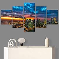 SIGNWIN 5 Panel Canvas Wall Art City Illuminations for Home Decorations Ready to Hang - 60