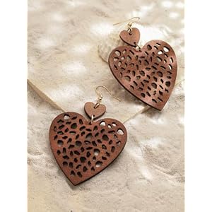 MINACHI Bohemian Hollow Cut Out Wood Leather Dangle Drop Earrings Boho Chic Hippie Statement Jewelry Gift for Women