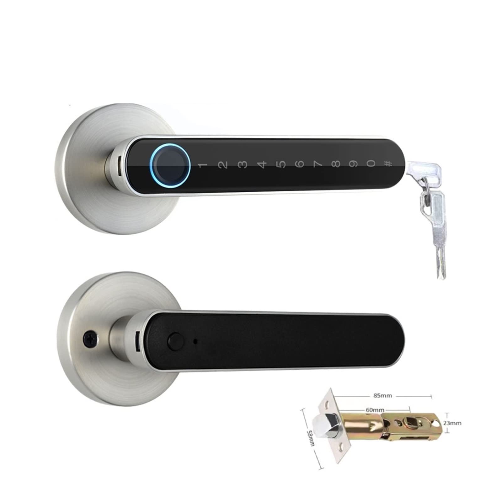 Front Door Lock Tuya Biometric Fingerprint Smart Door Lock Password Electronic Digital Keyless Entry Knobs for Bedroom Home(3200siliver)