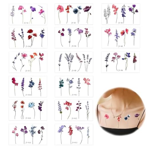 15 Petit Aquarelle Lavande Tatouage Ephemere Femme, Tatouage Fleur, Faux Tatouage Femme, Petit Tatouage Ephemere Femme, Tatouages éphémères, Tatoo Temporaire, pour Adultes, Bal, Habillage de Fête
