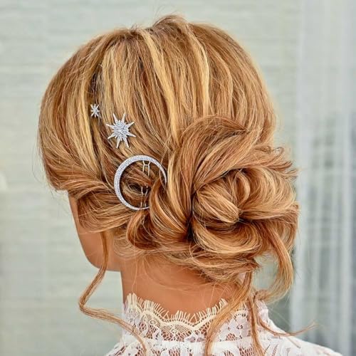 Bartosi HB-210 Rhinestone Moon Hair Clips Silver Star Hairpins Crystal Decorative Bobby Pin Bride Wedding Hair Pins Side Clip Hair Accessories thumb #4