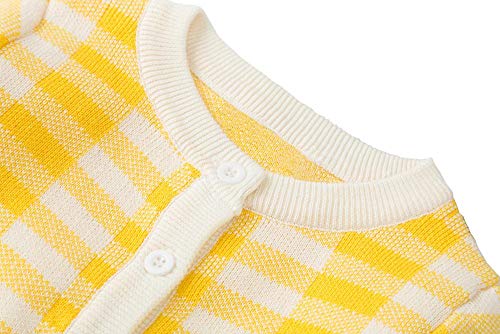 Cardigã de tricô pequeno para meninas da Wennikids com botão para 12M-6T, Grid Yellow, 5T