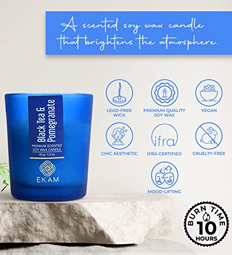 Image of EKAM Black Tea & Pomegranate Votive Soy Wax Scented Candle, 40 Grams, 10 Hours Burn Time| Long Lasting Premium Candles | Ideal for Home Decor | Gifting & Aromatherapy (Pack of 9)