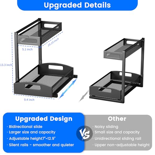 Image of Petiza Under Sink Organizer,2 Pack Height Adjustable Under Sink Organizers and Storage, 2 Tier Under Sink Storage for Kitchen Bathroom Cabinet