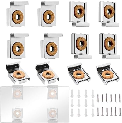 Jieddey Clip per Specchio,2 Set Ganci Specchio Muro Ganci per Specchio a Muro per Appendere con Tasselli e Viti