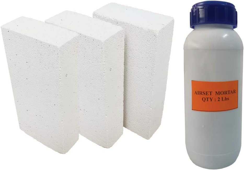 Insulating Fire Bricks, 2500F Rated 0.75 Inch x 4.5 Inch x 9 Inches, Soft Fire Brick for Forge Jewelry Soldering Block Garden Pizza Oven Furnace Kiln – Pack of 15 + 2 Lb Wet Mortar